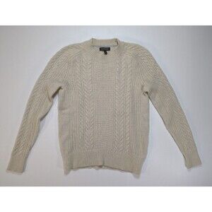 Banana Republic Cable Knit Sweater Women's Med Cream Merino Wool Blend Crew Neck
